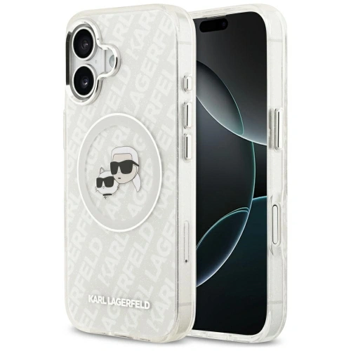 Etui Karl Lagerfeld IML Glitter Karl & Choupette Heads Logo MagSafe do Apple iPhone 17 szary