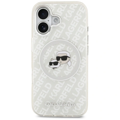 Etui Karl Lagerfeld IML Glitter Karl & Choupette Heads Logo MagSafe do Apple iPhone 17 szary