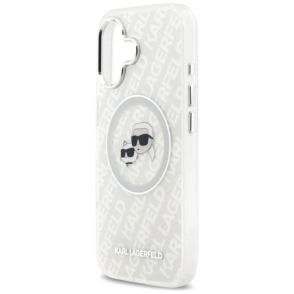 Etui Karl Lagerfeld IML Glitter Karl & Choupette Heads Logo MagSafe do Apple iPhone 17 szary