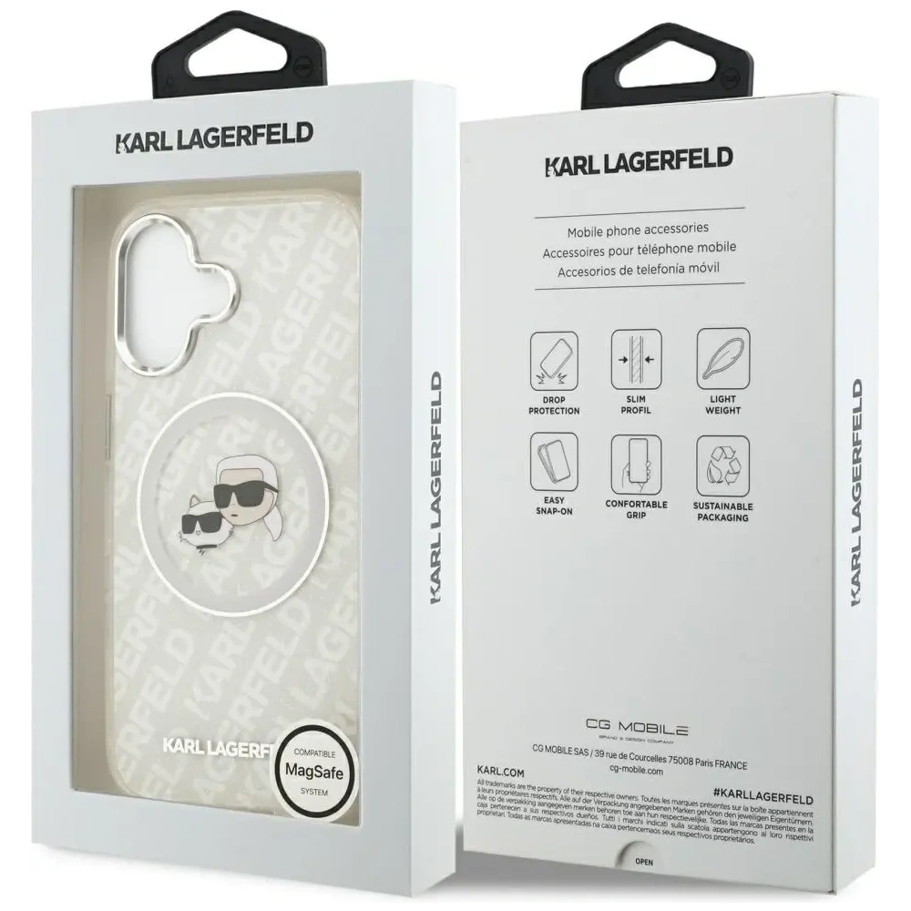 Etui Karl Lagerfeld IML Glitter Karl & Choupette Heads Logo MagSafe do Apple iPhone 17 szary
