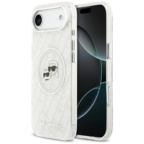 Etui Karl Lagerfeld IML Glitter Karl & Choupette Heads Logo MagSafe do Apple iPhone Air szary