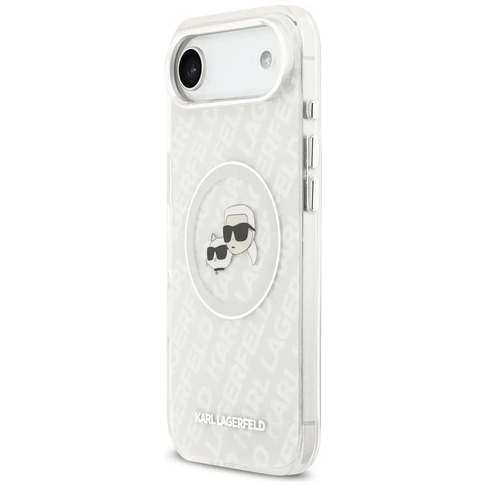 Etui Karl Lagerfeld IML Glitter Karl & Choupette Heads Logo MagSafe do Apple iPhone Air szary