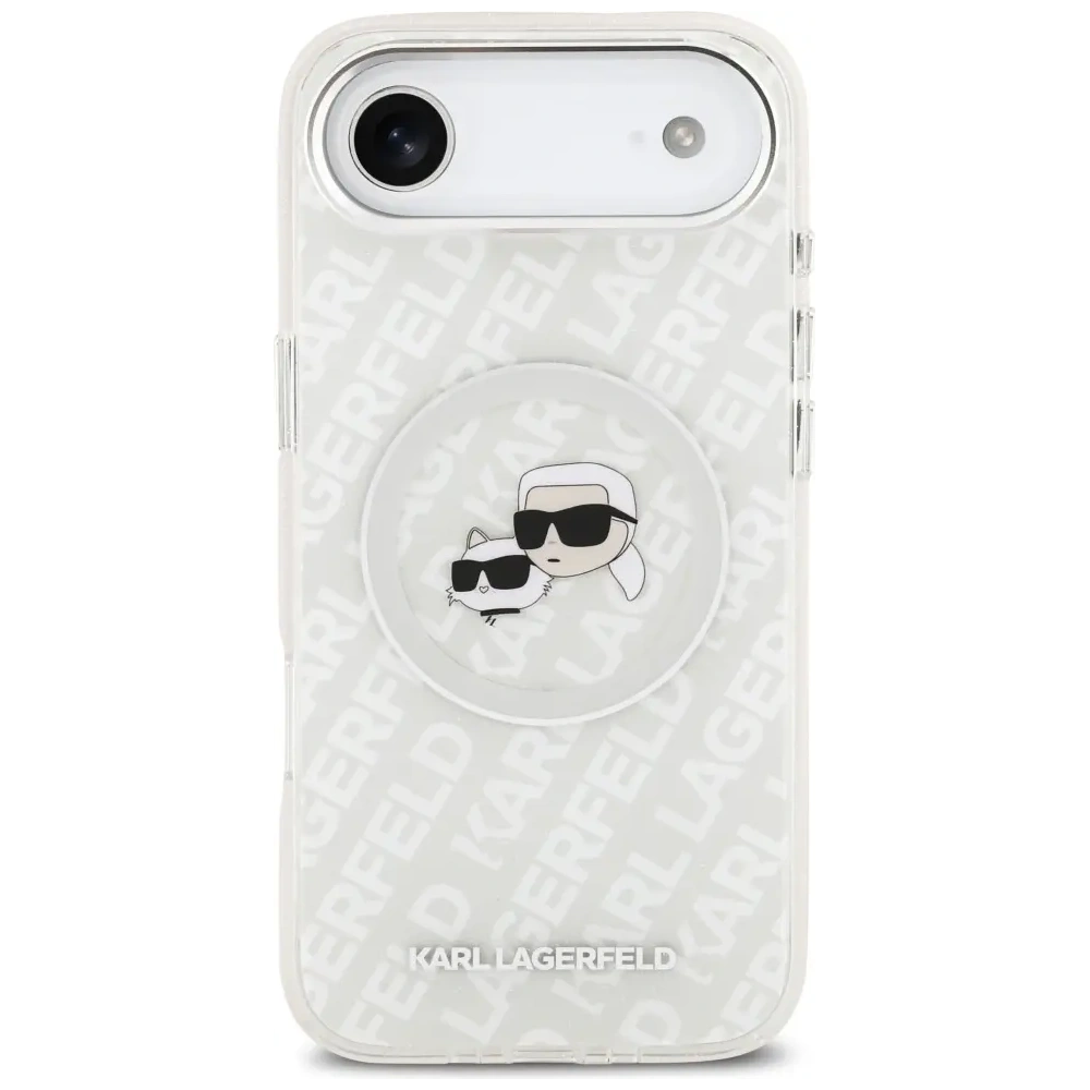 Etui Karl Lagerfeld IML Glitter Karl & Choupette Heads Logo MagSafe do Apple iPhone Air szary