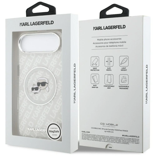 Etui Karl Lagerfeld IML Glitter Karl & Choupette Heads Logo MagSafe do Apple iPhone Air szary