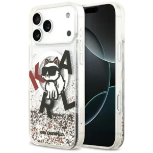 Etui Karl Lagerfeld Liquid Glitter Choupette Logo MagSafe do Apple iPhone 17 Pro Max przezroczysty