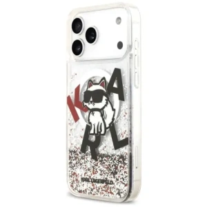 Etui Karl Lagerfeld Liquid Glitter Choupette Logo MagSafe do Apple iPhone 17 Pro Max przezroczysty