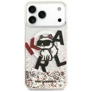 Etui Karl Lagerfeld Liquid Glitter Choupette Logo MagSafe do Apple iPhone 17 Pro Max przezroczysty