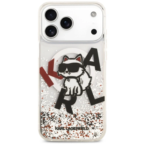 Etui Karl Lagerfeld Liquid Glitter Choupette Logo MagSafe do Apple iPhone 17 Pro Max przezroczysty