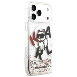 Etui Karl Lagerfeld Liquid Glitter Choupette Logo MagSafe do Apple iPhone 17 Pro Max przezroczysty