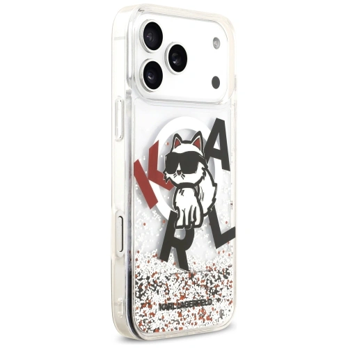 Etui Karl Lagerfeld Liquid Glitter Choupette Logo MagSafe do Apple iPhone 17 Pro Max przezroczysty