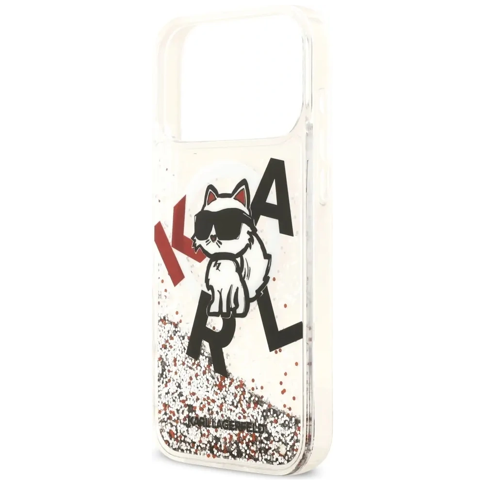 Etui Karl Lagerfeld Liquid Glitter Choupette Logo MagSafe do Apple iPhone 17 Pro Max przezroczysty
