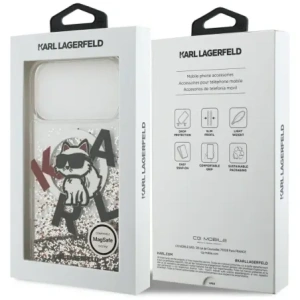 Etui Karl Lagerfeld Liquid Glitter Choupette Logo MagSafe do Apple iPhone 17 Pro Max przezroczysty