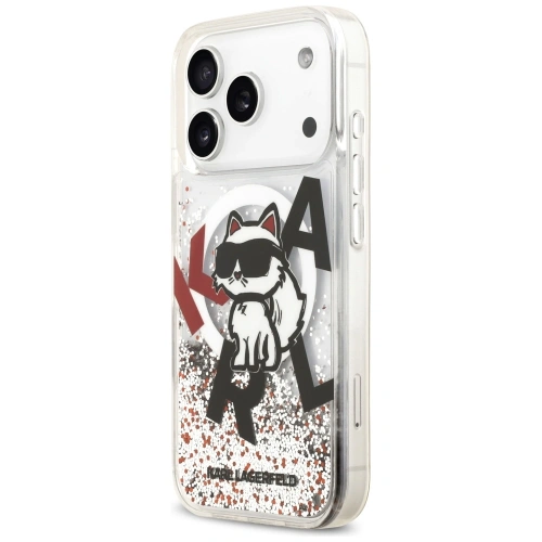 Etui Karl Lagerfeld Liquid Glitter Choupette Logo MagSafe do Apple iPhone 17 Pro przezroczysty