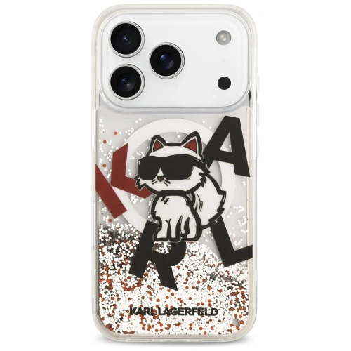 Etui Karl Lagerfeld Liquid Glitter Choupette Logo MagSafe do Apple iPhone 17 Pro przezroczysty