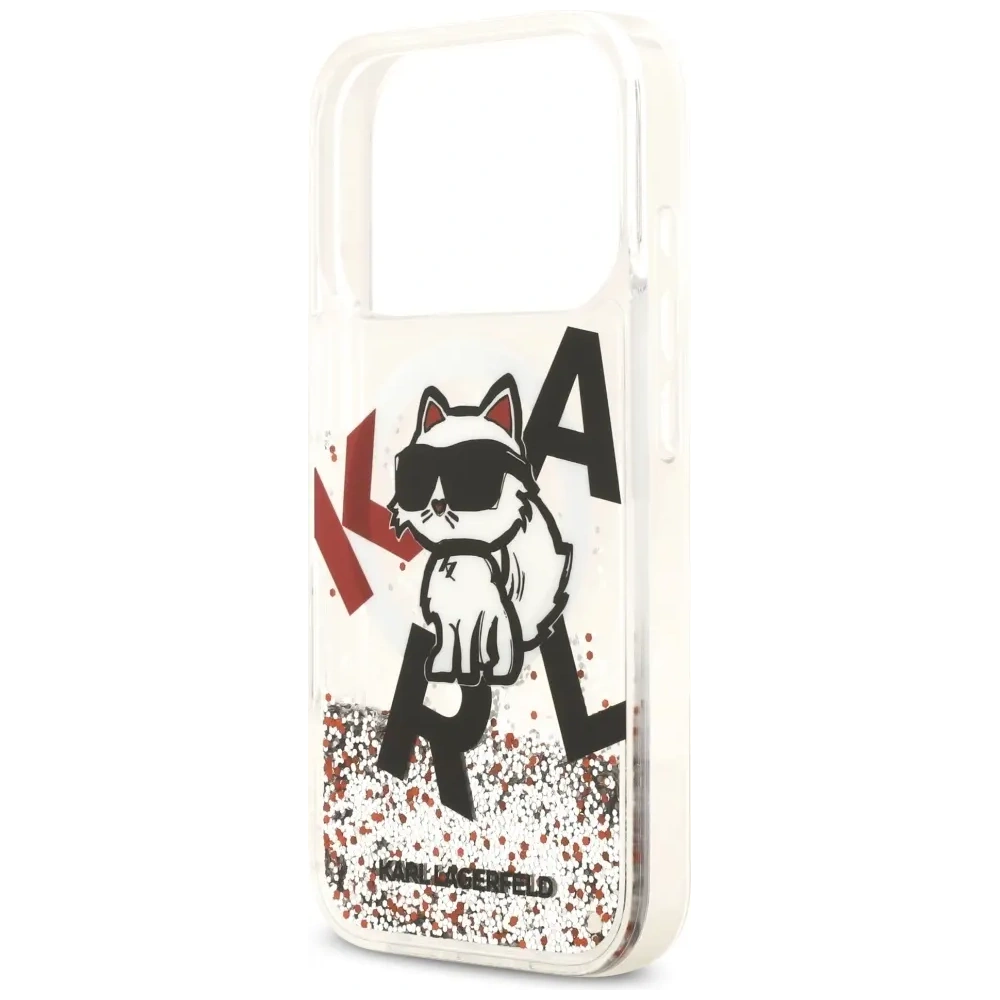 Etui Karl Lagerfeld Liquid Glitter Choupette Logo MagSafe do Apple iPhone 17 Pro przezroczysty