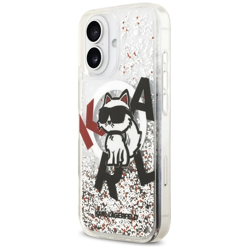 Etui Karl Lagerfeld Liquid Glitter Choupette Logo MagSafe do Apple iPhone 17 przezroczysty