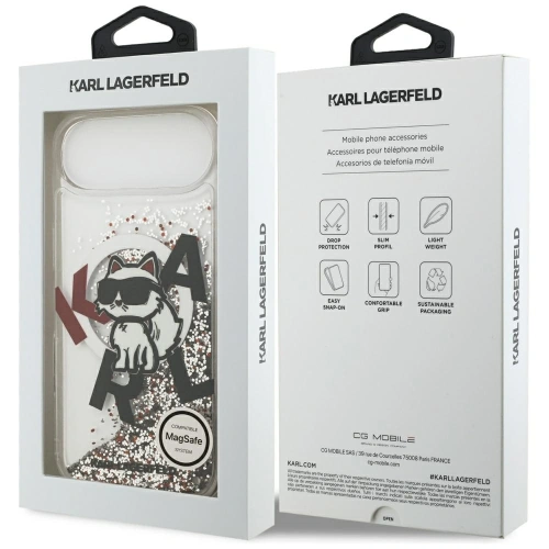 Etui Karl Lagerfeld Liquid Glitter Choupette Logo MagSafe do Apple iPhone Air przezroczysty