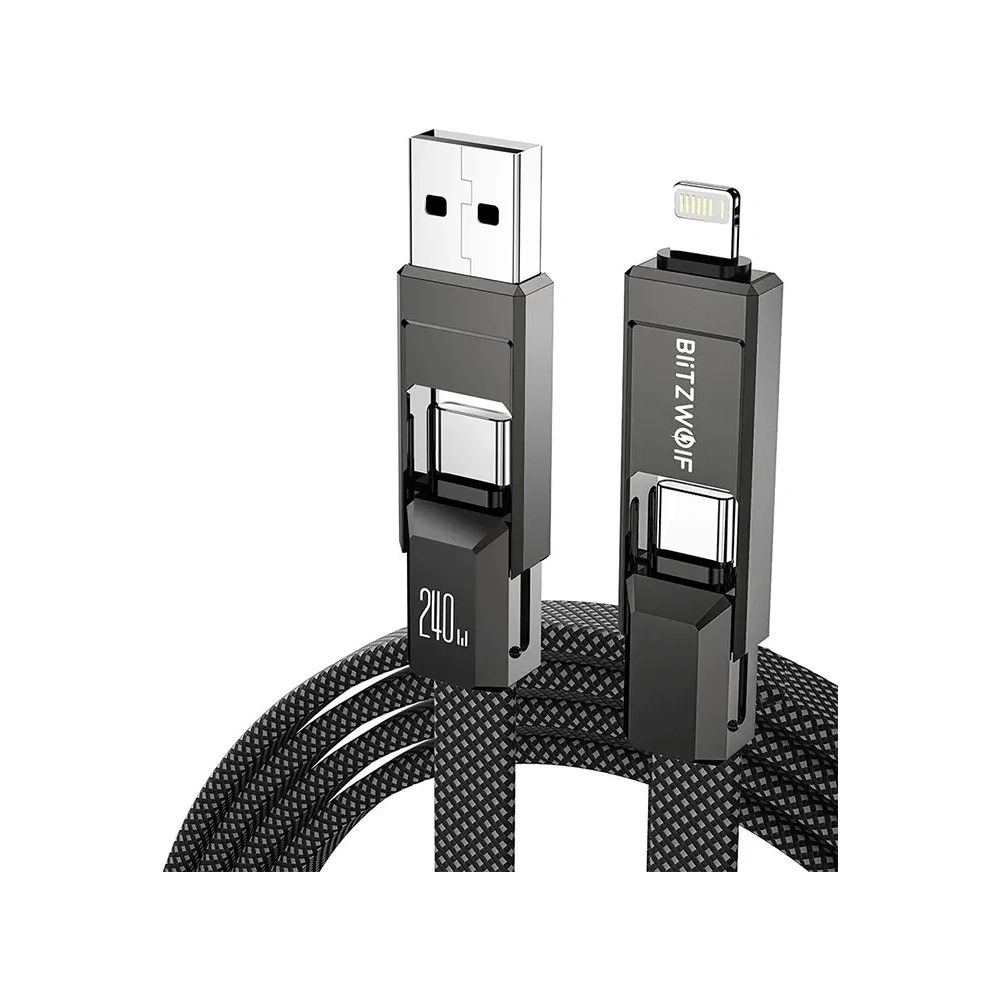 Kabel USB 4w1 Blitzwolf BW-HDC7 USB-A, USB-C / USB-C, Lightning 240W 1.2m (czarny)