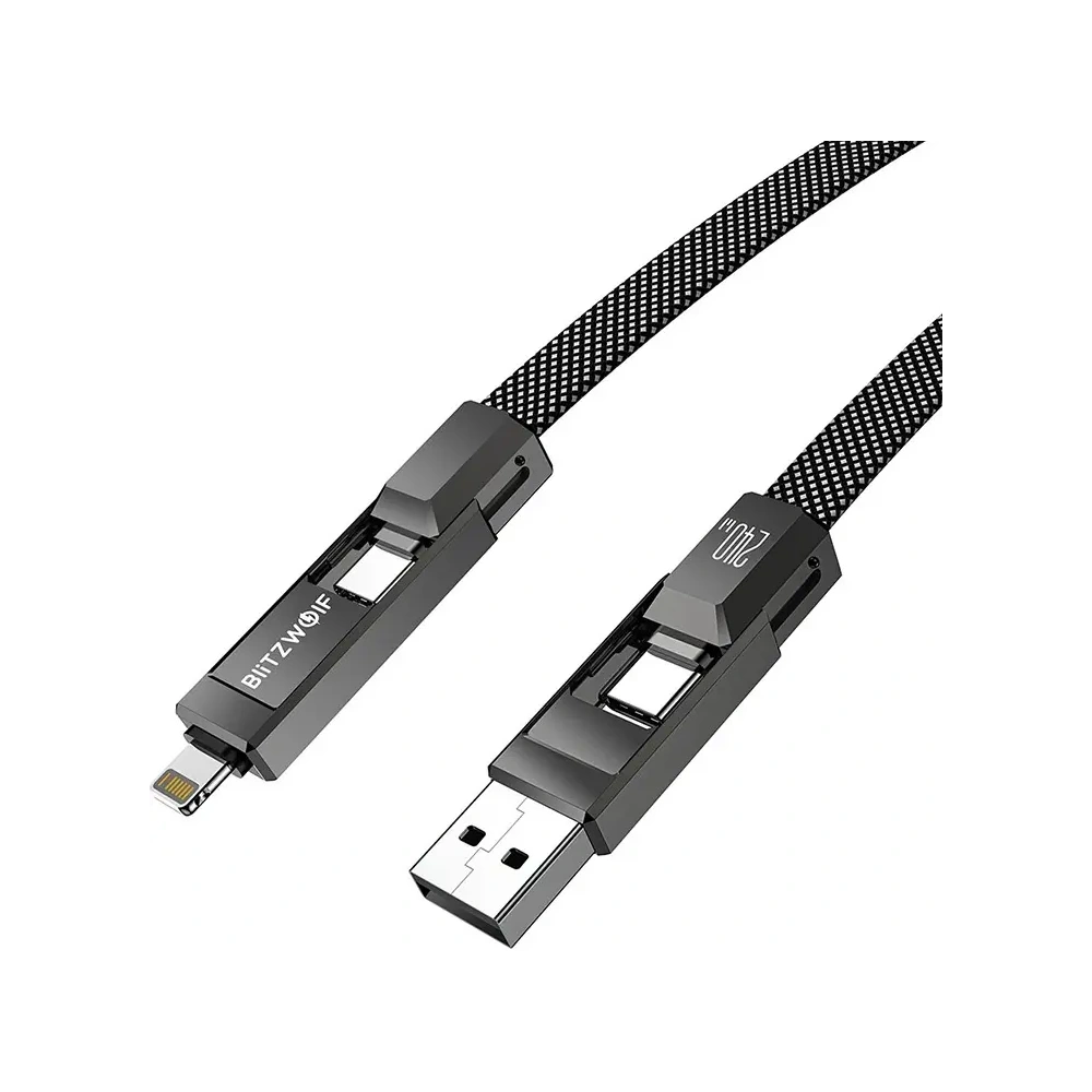 Kabel USB 4w1 Blitzwolf BW-HDC7 USB-A, USB-C / USB-C, Lightning 240W 1.2m (czarny)