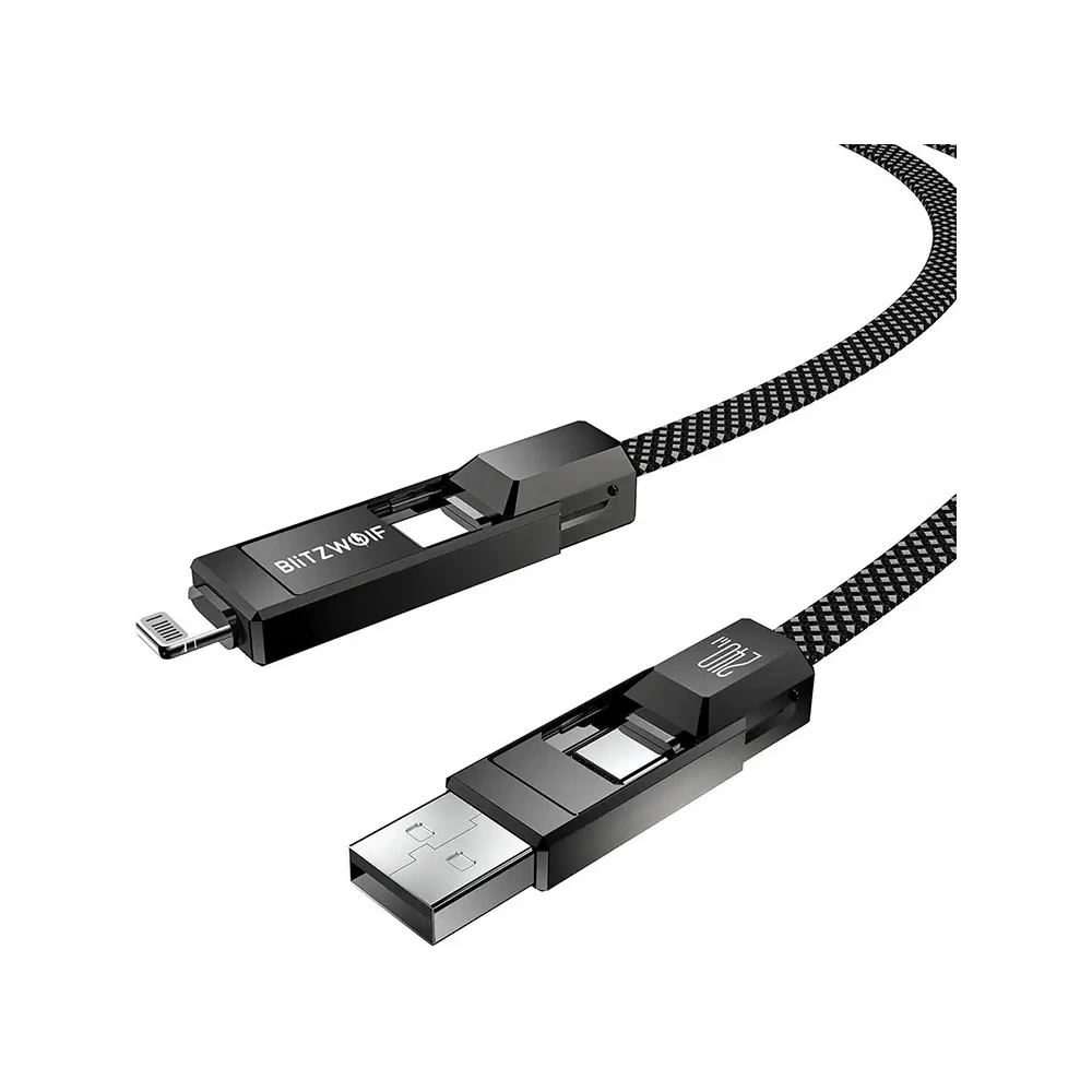 Kabel USB 4w1 Blitzwolf BW-HDC7 USB-A, USB-C / USB-C, Lightning 240W 1.2m (czarny)