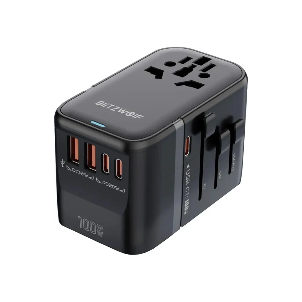 Adapter podróżny 5w1 Blitzwolf BW-TA2 2xUSB-A QC, 2xUSB-C PD, USB-C GaN 100W