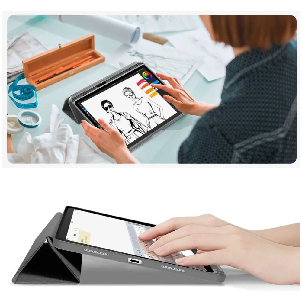 Etui Tech-Protect SmartCase Pen Canvas do Apple iPad 10.9" 2022 / 11" 2025  Charcoal Grey
