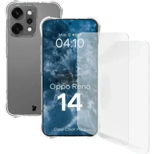 Elastyczne etui + 2x folia na ekran Bizon Case Clear Pack do Oppo Reno 14