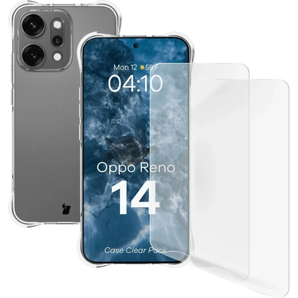 Elastyczne etui + 2x folia na ekran Bizon Case Clear Pack do Oppo Reno 14