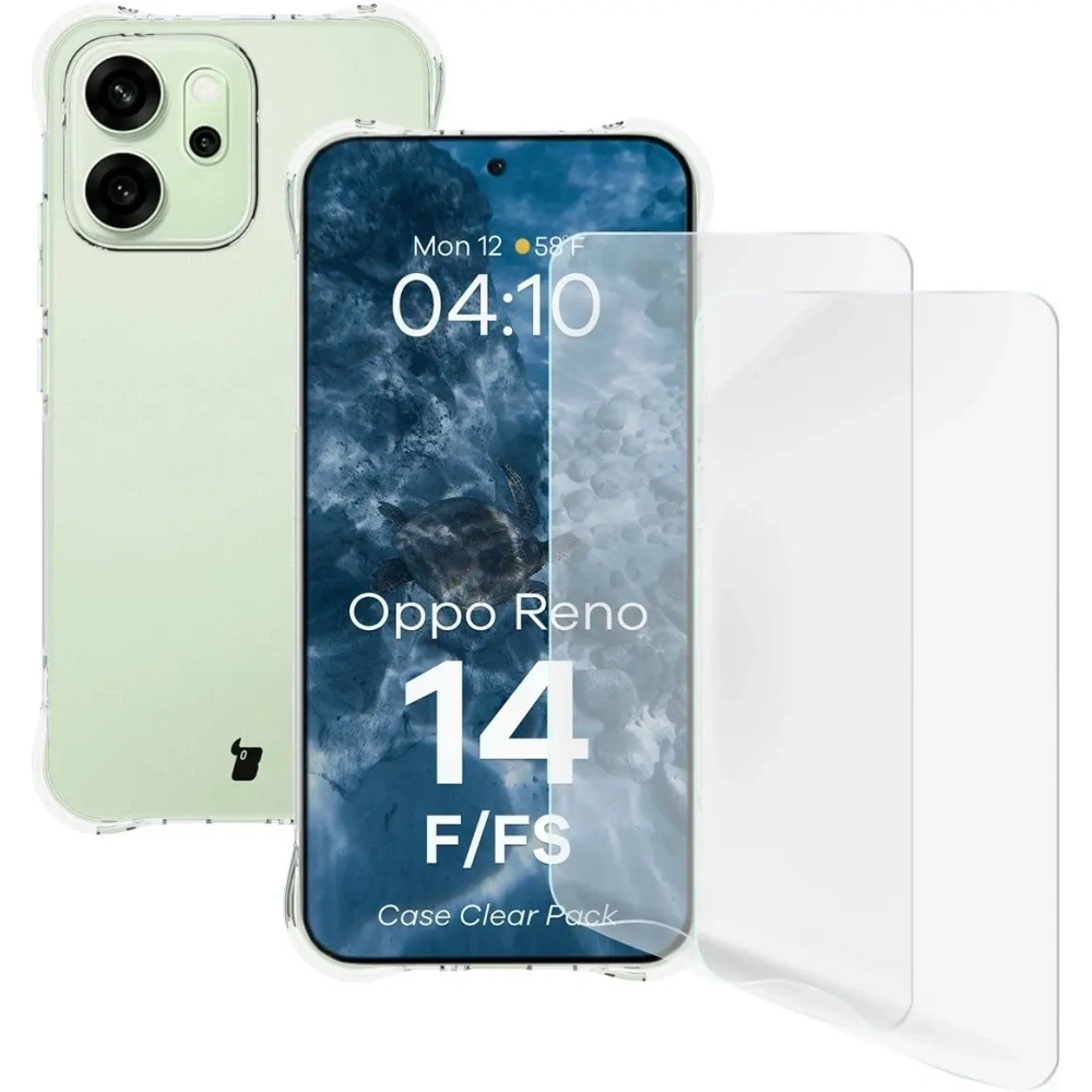 Elastyczne etui + 2x folia na ekran Bizon Case Clear Pack do Oppo Reno 14 F / FS