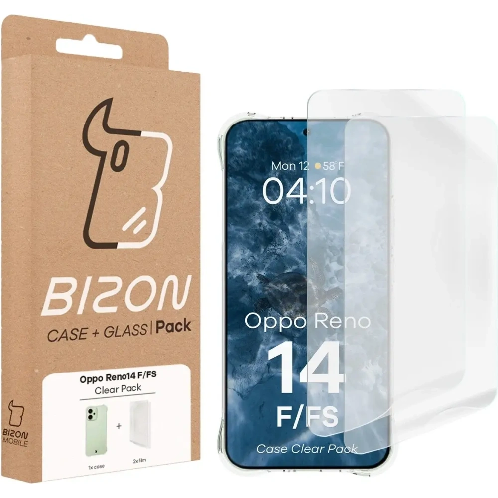 Elastyczne etui + 2x folia na ekran Bizon Case Clear Pack do Oppo Reno 14 F / FS