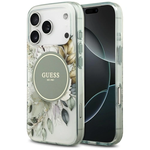 Etui Guess IML Flower & Tonal Circle MagSafe do Apple iPhone 17 Pro zielony