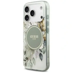Etui Guess IML Flower & Tonal Circle MagSafe do Apple iPhone 17 Pro zielony