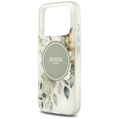 Etui Guess IML Flower & Tonal Circle MagSafe do Apple iPhone 17 Pro zielony