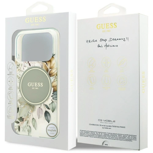 Etui Guess IML Flower & Tonal Circle MagSafe do Apple iPhone 17 Pro zielony