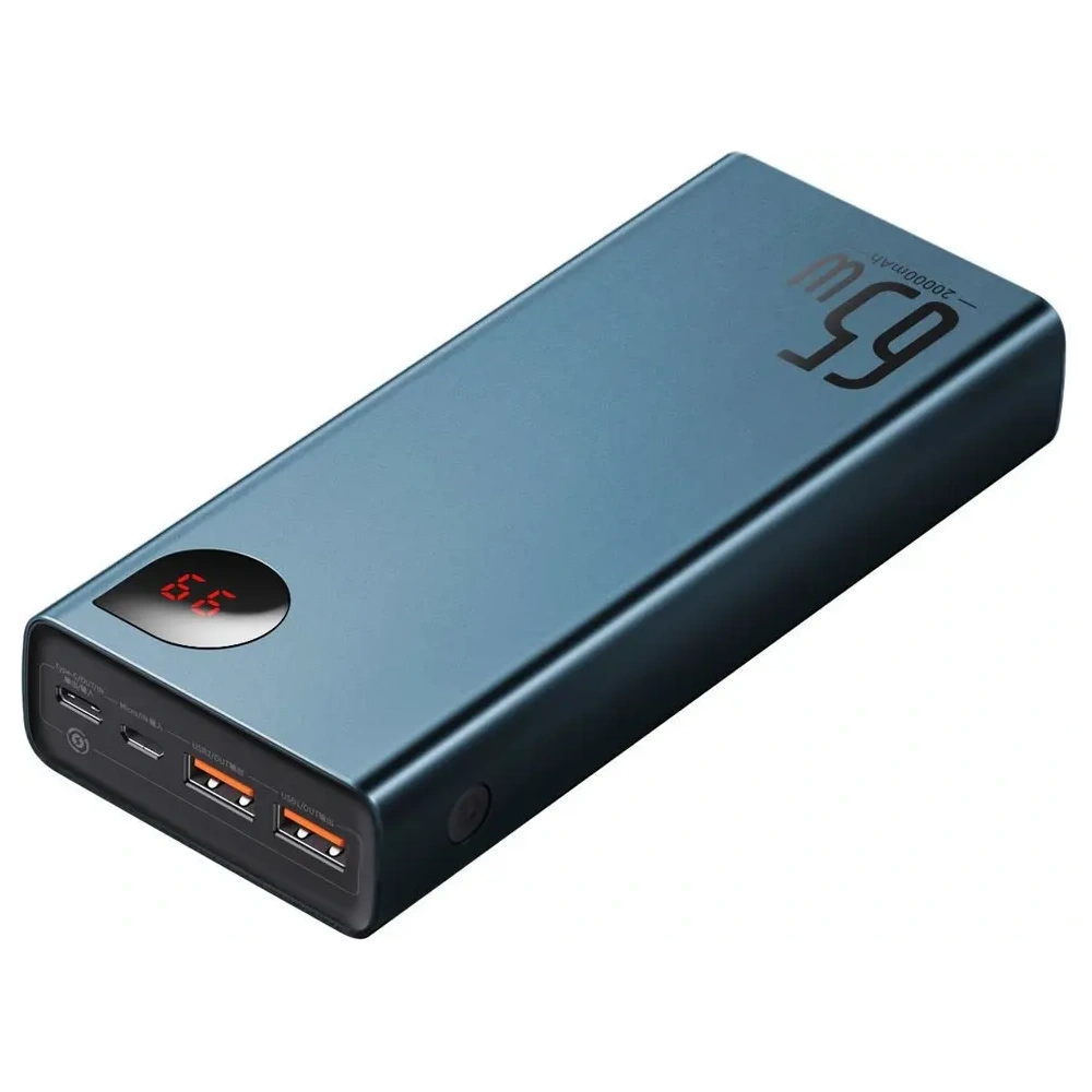 Powerbank Baseus Adaman 2xUSB-A, USB-C, micro USB 20000mAh 65W Quick Charge 4.0 Power Delivery niebieski