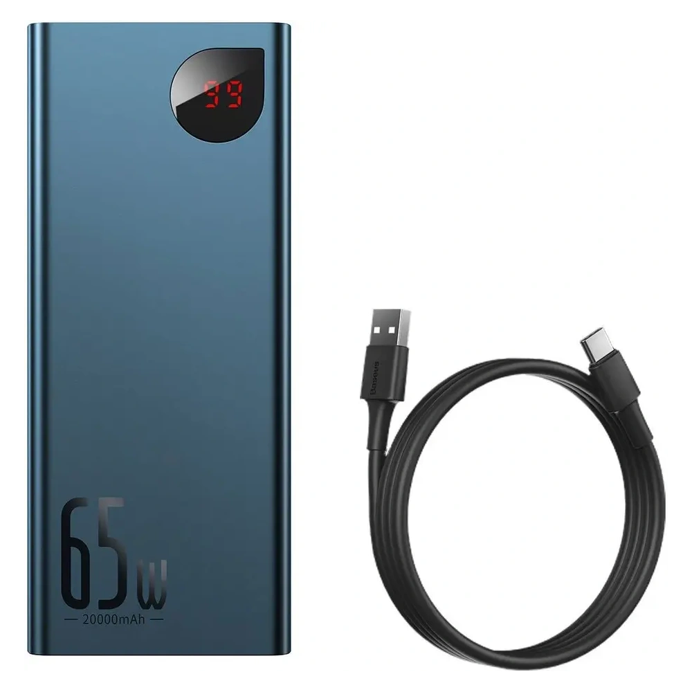 Powerbank Baseus Adaman 2xUSB-A, USB-C, micro USB 20000mAh 65W Quick Charge 4.0 Power Delivery niebieski