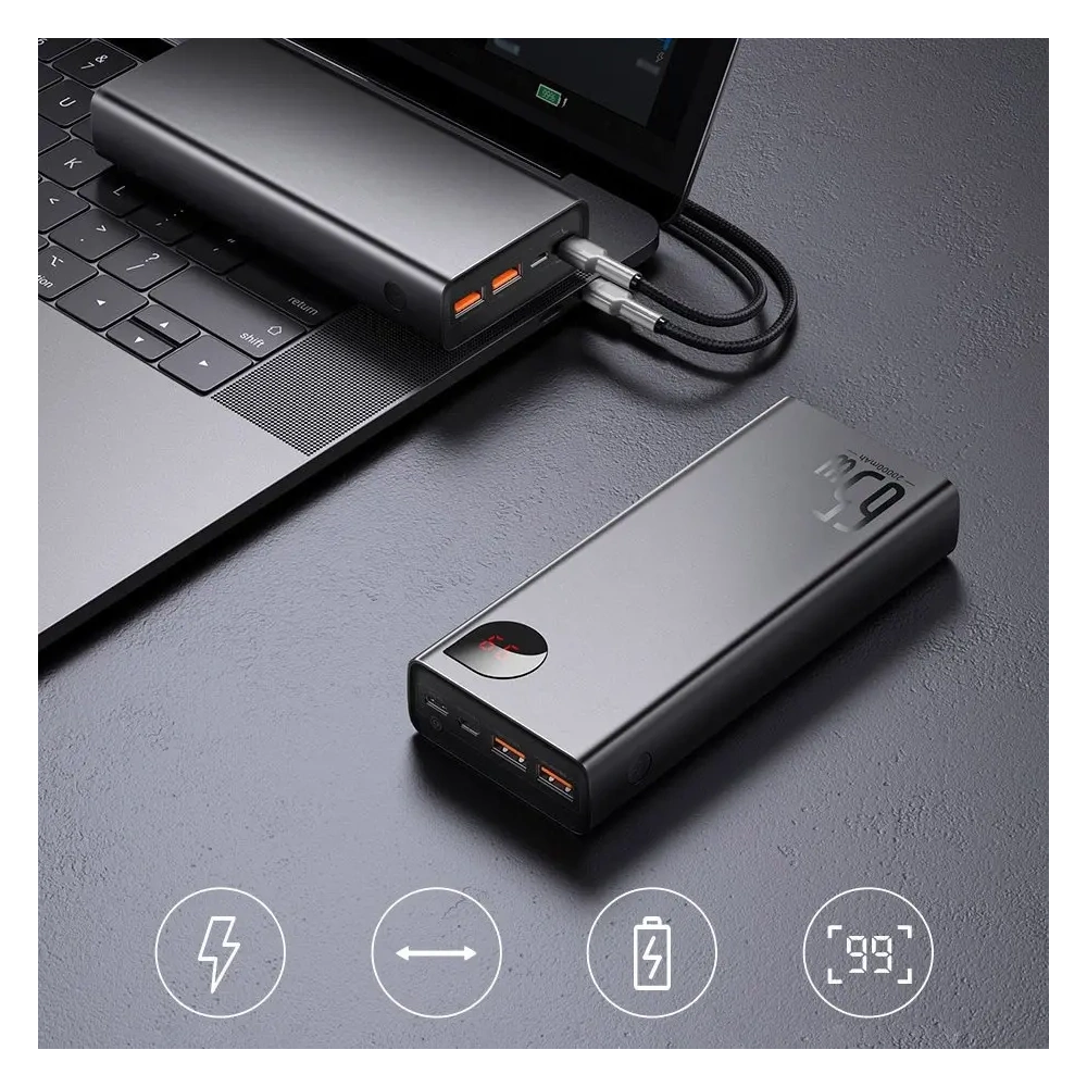 Powerbank Baseus Adaman 2xUSB-A, USB-C, micro USB 20000mAh 65W Quick Charge 4.0 Power Delivery niebieski