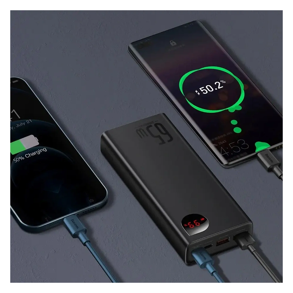 Powerbank Baseus Adaman 2xUSB-A, USB-C, micro USB 20000mAh 65W Quick Charge 4.0 Power Delivery niebieski