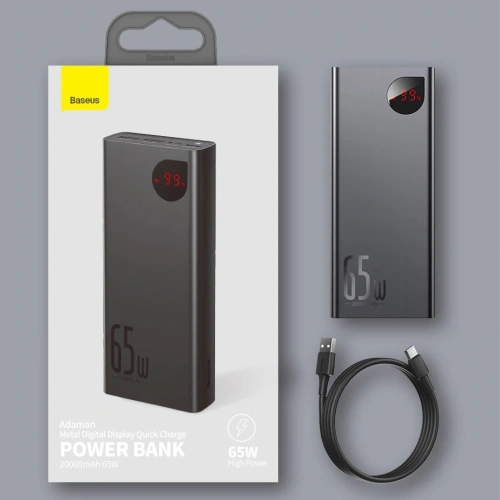 Powerbank Baseus Adaman 2xUSB-A, USB-C, micro USB 20000mAh 65W Quick Charge 4.0 Power Delivery niebieski