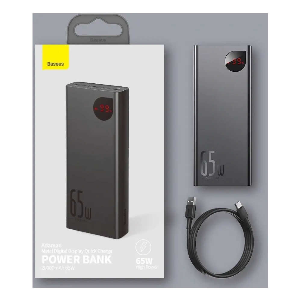 Powerbank Baseus Adaman 2xUSB-A, USB-C, micro USB 20000mAh 65W Quick Charge 4.0 Power Delivery niebieski
