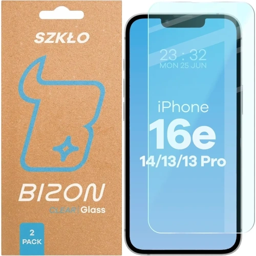Szkło hartowane Bizon Glass Clear Duo do iPhone 16e / 14 / 13 Pro / 13 [2 PACK]