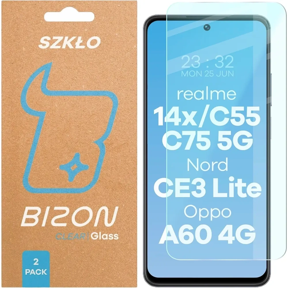 Szkło hartowane Bizon Glass Clear Duo do Realme 14x 5G / C55 / C75 / OnePlus Nord CE 3 Lite / Oppo A60 4G [2 PACK]