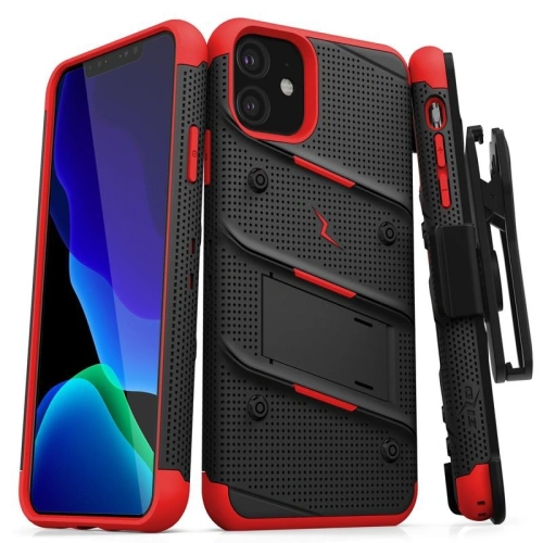Kup Páncélozott tok Zizo Bolt Cover Apple iPhone 11 9H üveggel a kijelzőn + állvány és övtartó (Fekete/Piros) - ZIZ006BLKRED - {ean13} - Sklep Home Screen