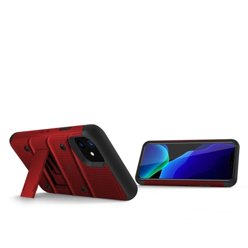 Kup Pancerne etui Zizo Bolt Cover Apple iPhone 11 ze szkłem 9H na ekran + podstawka & uchwyt do paska (Red/Black) - ZIZ005REDBLK - {ean13} - Sklep Home Screen