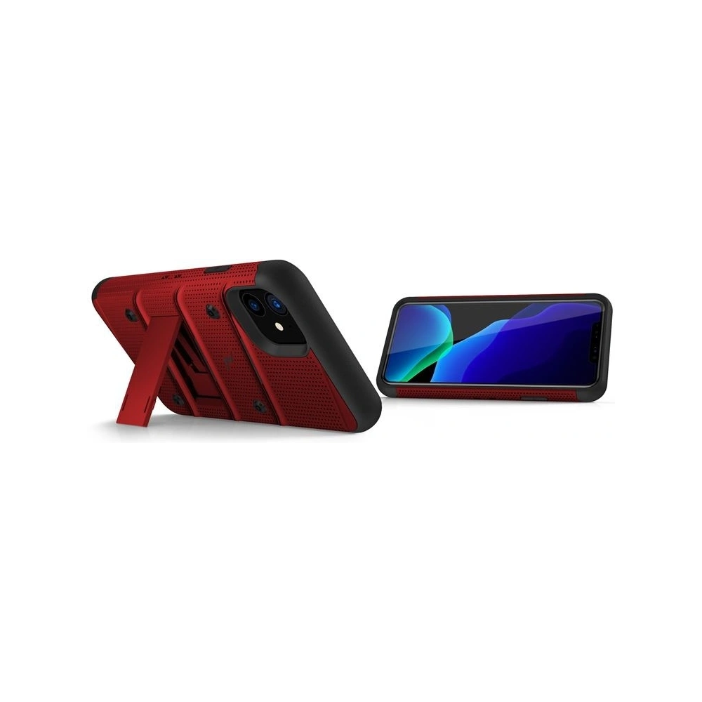 Pancerne etui Zizo Bolt Cover Apple iPhone 11 ze szkłem 9H na ekran + podstawka & uchwyt do paska (Red/Black)