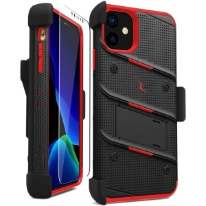 Kup Páncélozott tok Zizo Bolt Cover Apple iPhone 11 9H üveggel a kijelzőn + állvány és övtartó (Fekete/Piros) - ZIZ006BLKRED - {ean13} - Sklep Home Screen