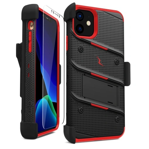Kup Zizo Apple Panzerhülle Bolt Cover iPhone 11 mit 9H Displayglas + Ständer & Gürtelclip (Schwarz/Rot) - ZIZ006BLKRED - {ean13} - Sklep Home Screen