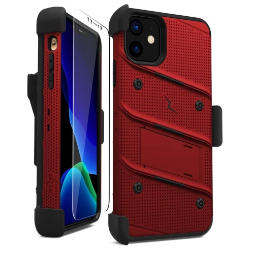 Buy Zizo Bolt Cover - Case for iPhone 11 with Military Grade + Glass Screen Protector & Kickstand and Holster (Red/Black) - ZIZ005REDBLK - {ean13} - Home Screen Store Europe