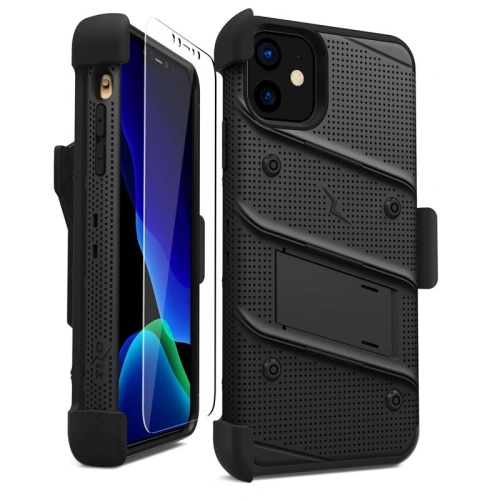Kup Pancéřové pouzdro Zizo Bolt Cover Apple iPhone 11 se sklem 9H na displej + stojánek & držák na pásek (Černá/Černá) - ZIZ007BLK - {ean13} - Sklep Home Screen