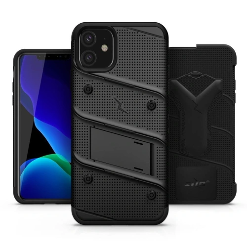 Kup Pancerne etui Zizo Bolt Cover Apple iPhone 11 cu sticlă 9H pentru ecran + suport și prindere pentru curea (Negru/Negru) - ZIZ007BLK - {ean13} - Sklep Home Screen